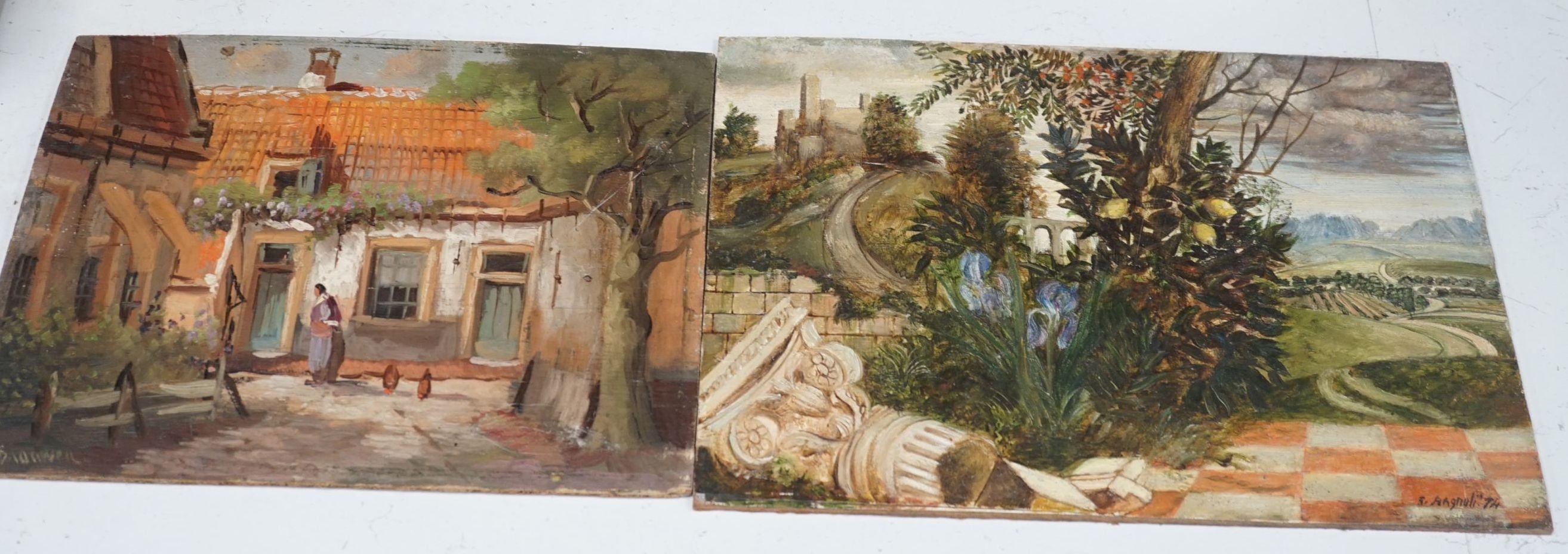 M. Dadwell, oil on board, 'Hattem, Holland', 24 x 30cm, and another unframed oil signed Bagnoli, 25 x 35cm, both unframed